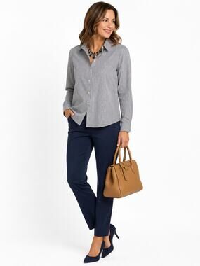 L207 Liz Claiborne Womens M Navy White Pinstripe Button Down Shirt